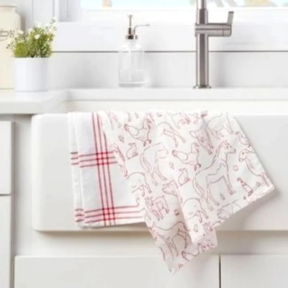 FARMHOUSE ANIMALS Cotton Printed Kitchen Towels Set BNWT RETIRED